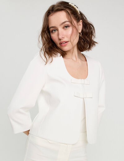 Veste courte détails noeuds blanc femme