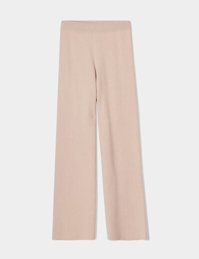 Pantalon tricot jambe large sable femme
