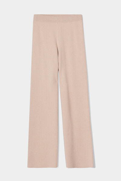 Pantalon tricot jambe large sable femme