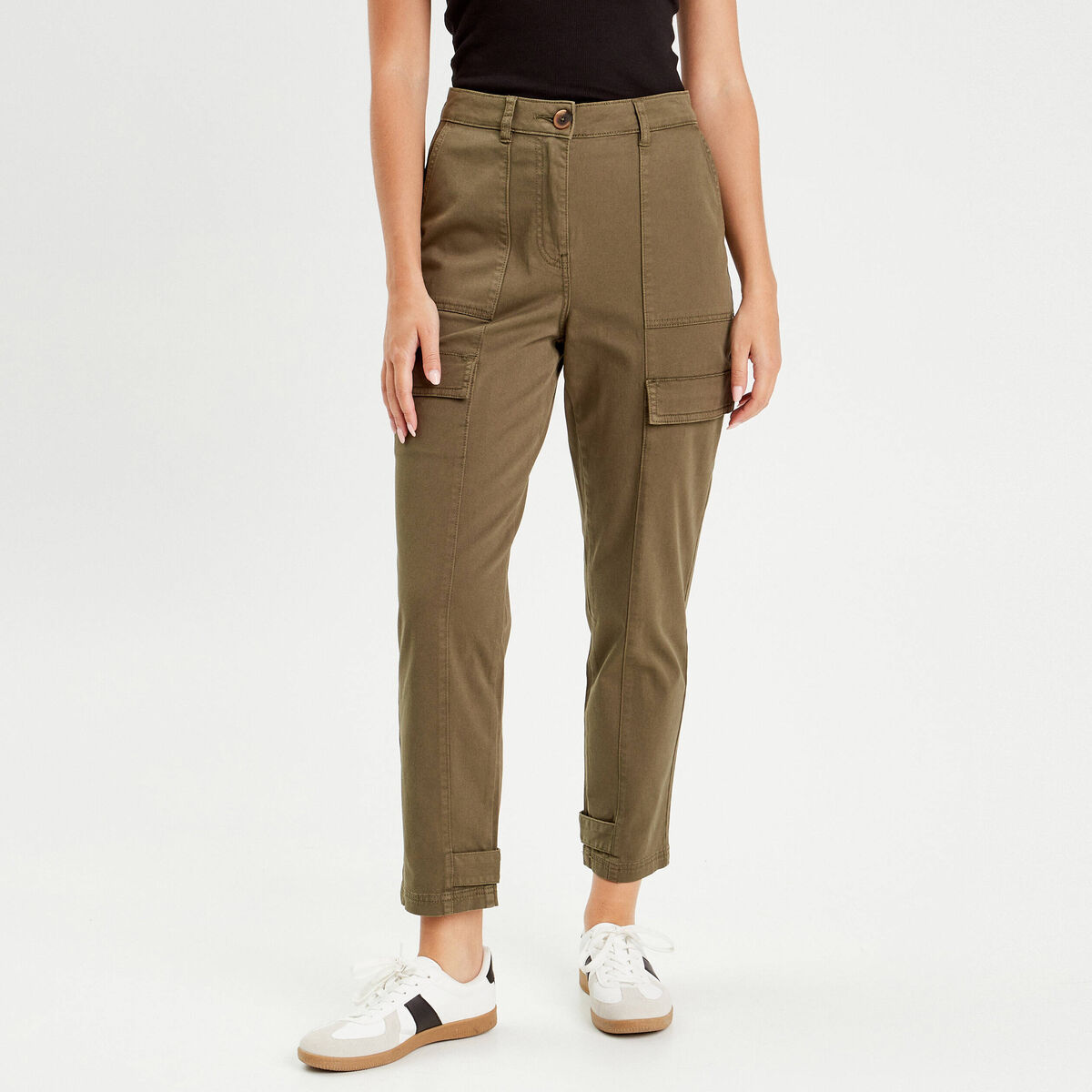 Pantalon cargo bas resserré vert foncé femme