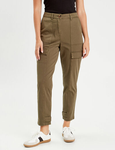 Pantalon cargo bas resserré vert foncé femme