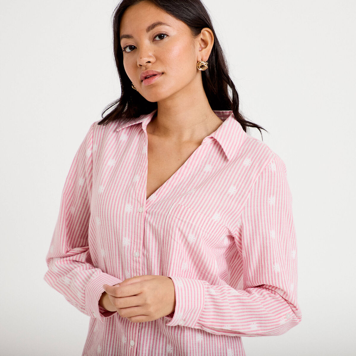 Chemise droite manches longues rouge femme