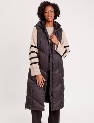 Doudoune longue sans manches noir femme