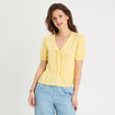 Blouse nouée brodée jaune clair femme