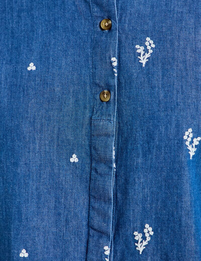 Chemise droite en jean col montant blanc femme