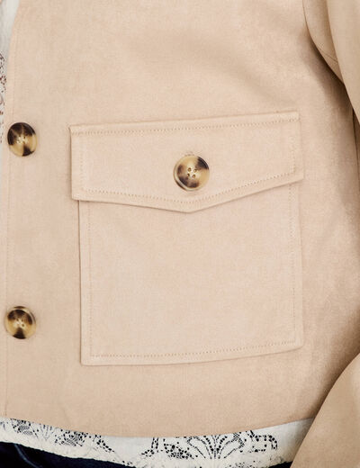 Veste droite cropped aspect daim beige femme