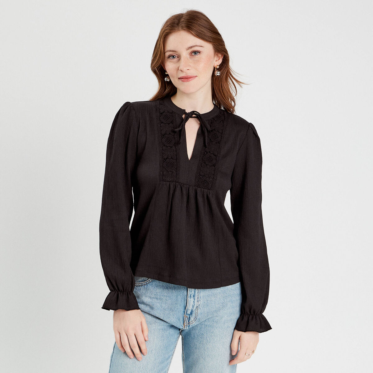 Blouse manches longues noir femme
