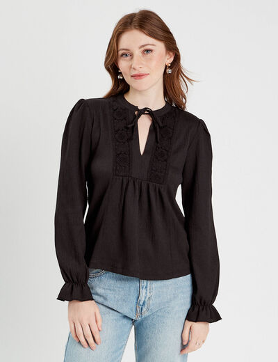 Blouse manches longues noir femme