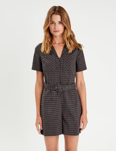 Combishort ceinturée zippée gris femme