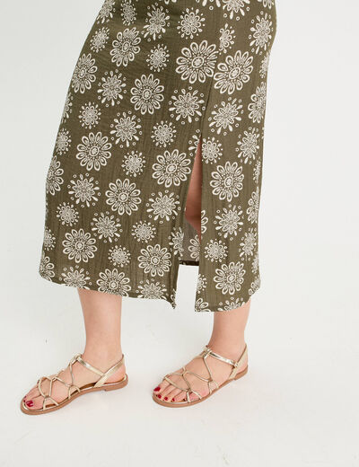 Jupe midi évasée vert kaki femme