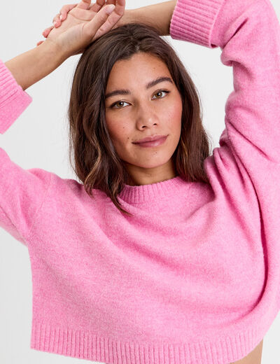 Pull cropped manches longues rose femme