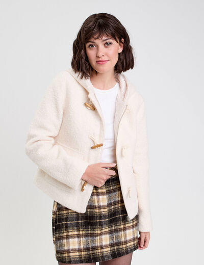 Manteau court bouclette ecru femme