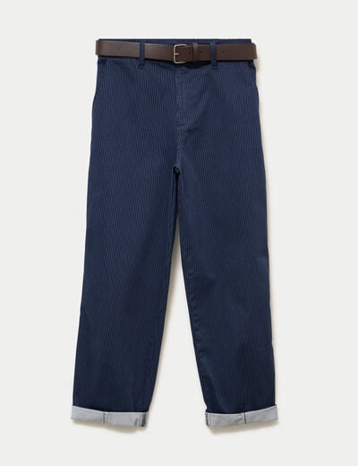 Pantalon chino 7/8&egrave;me taille &eacute;lastiqu&eacute;e bleu marine femme