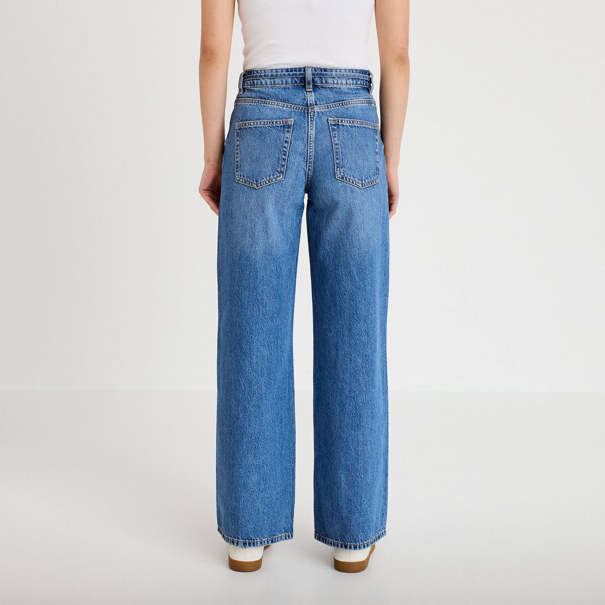 Jean wide leg ceinture taille standard denim double stone femme