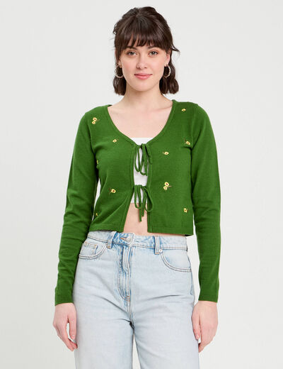 Gilet avec broderie vert femme