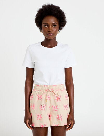 Short flare avec broderie rose femme