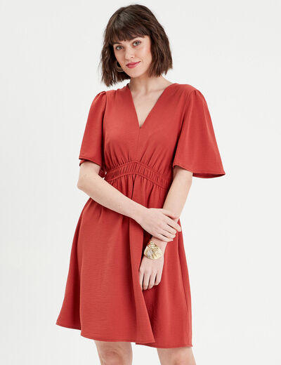 Robe évasée taille élastiquée vieux rose femme