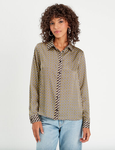 Chemise manches longues satin jaune femme