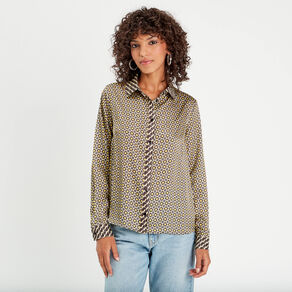 chemise manches longues satin jaune femme Chemise manches longues satin jaune femme