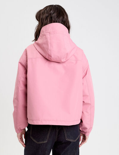 Veste courte bas resserré à capuche rose clair femme