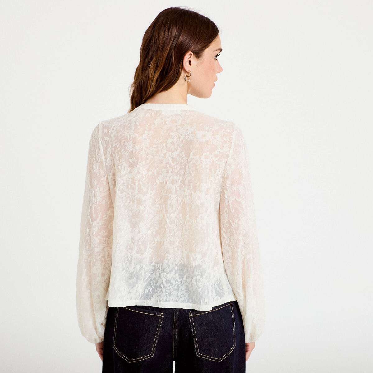 Blouse maille fantaisie ecru femme
