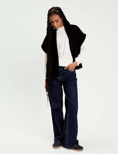 Gilet oversize cropped manches courtes noir femme