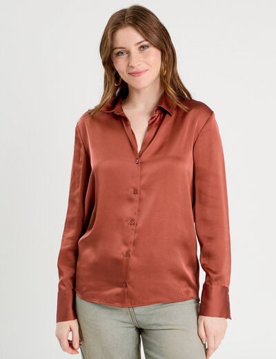 Chemise manches longues satin vieux rose femme