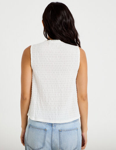 Blouse sans manches plastron brod&eacute; ecru femme
