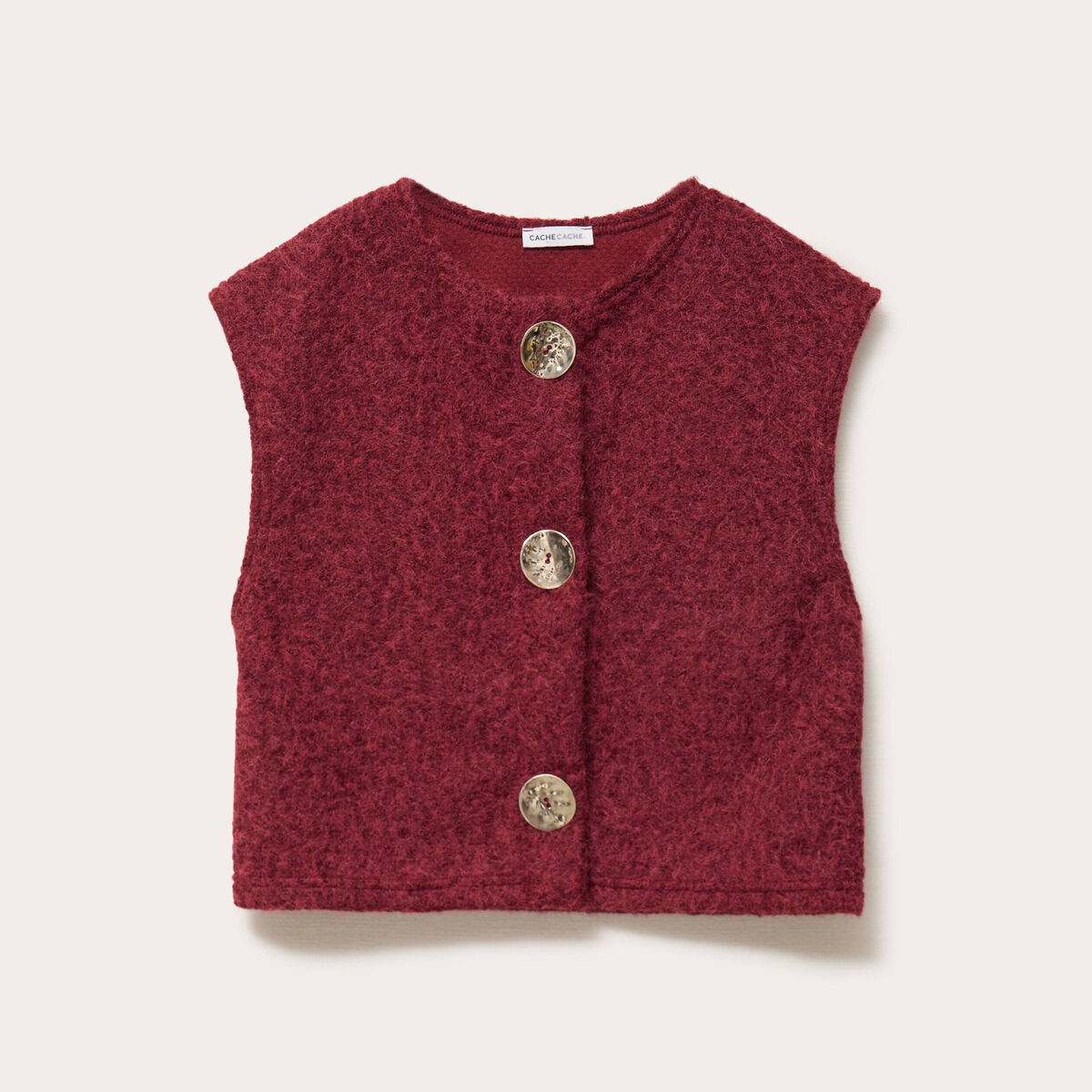 Gilet sans manches effet polaire rouge fonc&eacute; femme