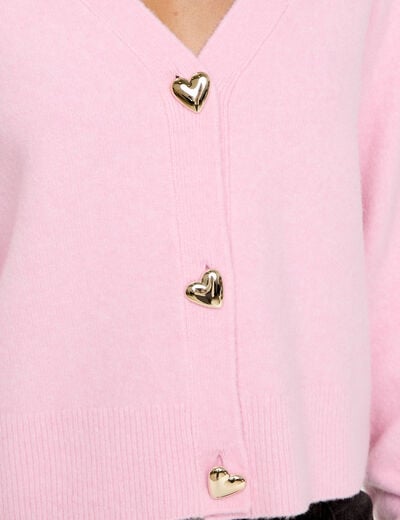 Gilet boutons coeur rose poudr&eacute;e femme