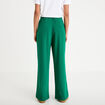 Pantalon large taille haute fluide vert femme