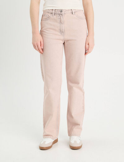 Jeans straight taille haute rose clair femme