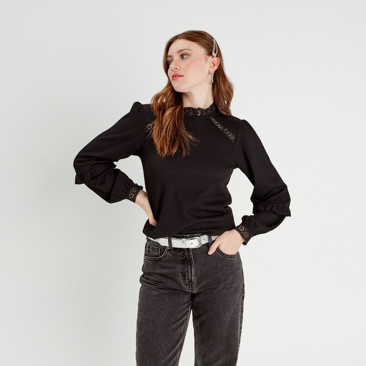 Blouse manches longues noir femme