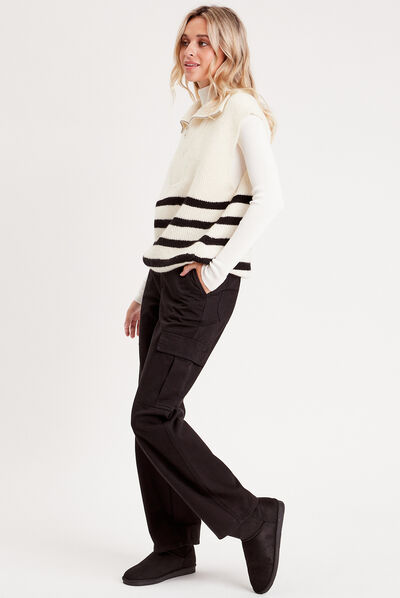 Pull col camionneur zippé ecru femme