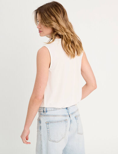 Blouse volants sans manches ecru femme