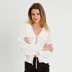 Blouse col claudine et noeuds ecru femme