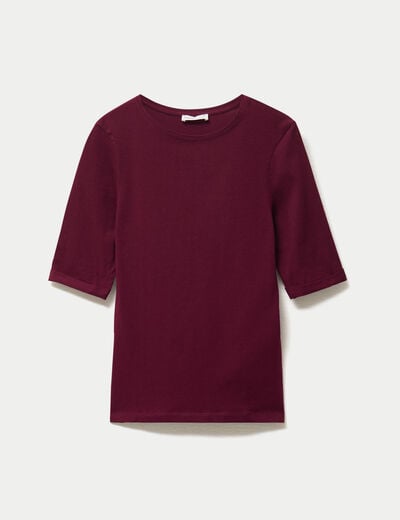 T-shirt ajust&eacute; col rond manches courtes bordeaux femme