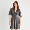 Robe évasée fils métallisés gris argent femme