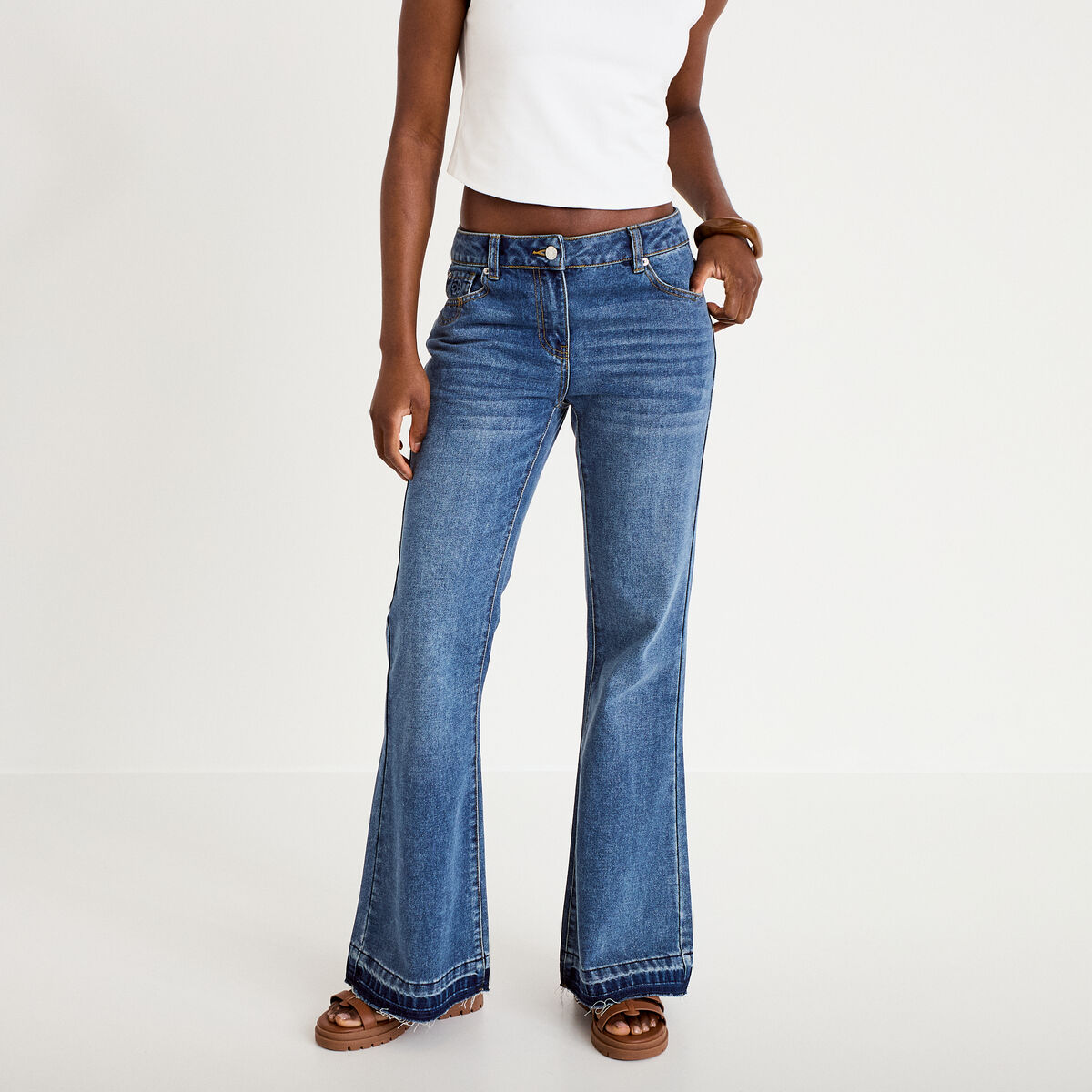 Jean bootcut taille standard denim stone femme
