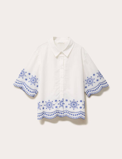 Chemise brod&eacute;e manches courtes ecru femme