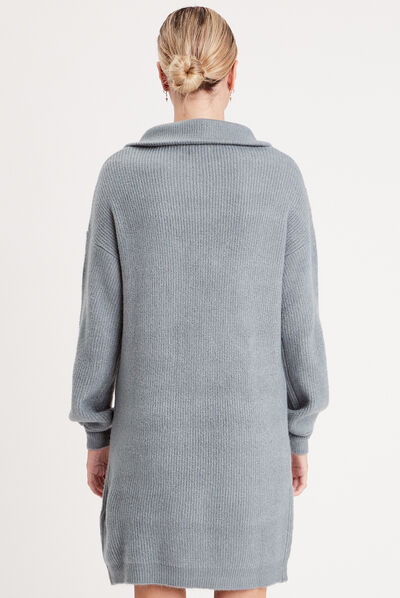 Robe pull col camionneur bleu gris femme