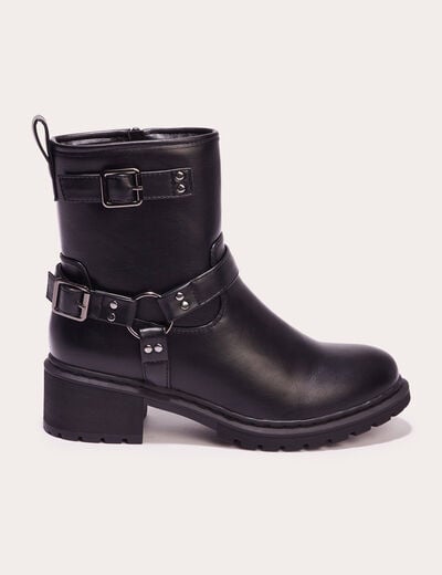 Bottines brides anneaux noir femme