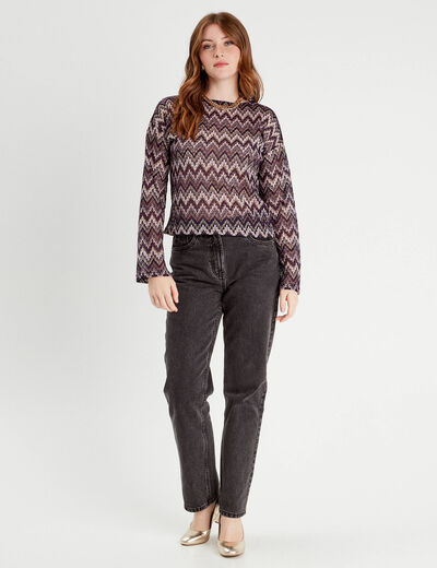T-shirt manches longues ajouré violet femme