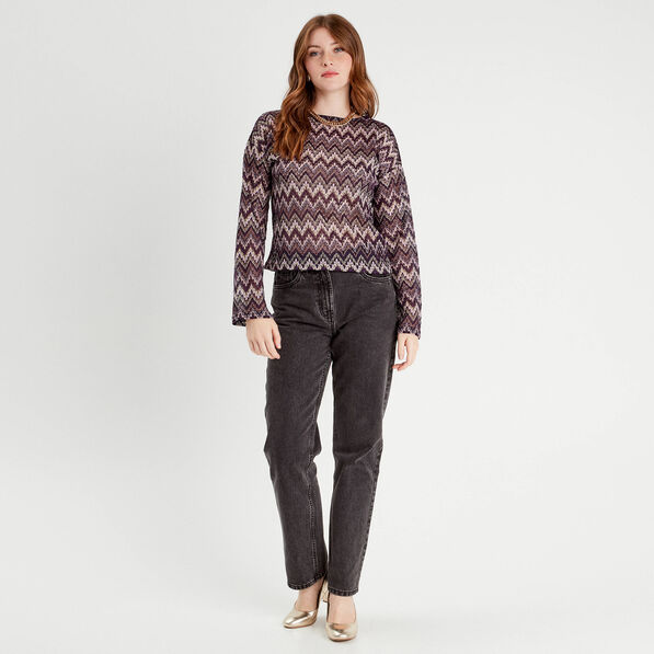 T-shirt manches longues ajouré violet femme