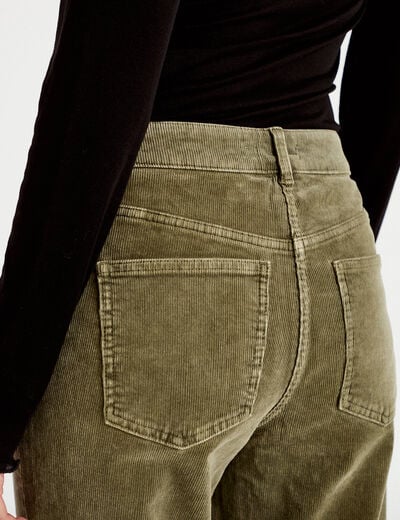Pantalon droit en velours vert kaki femme