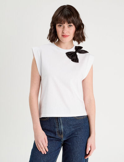 T-shirt détail noeud ecru femme