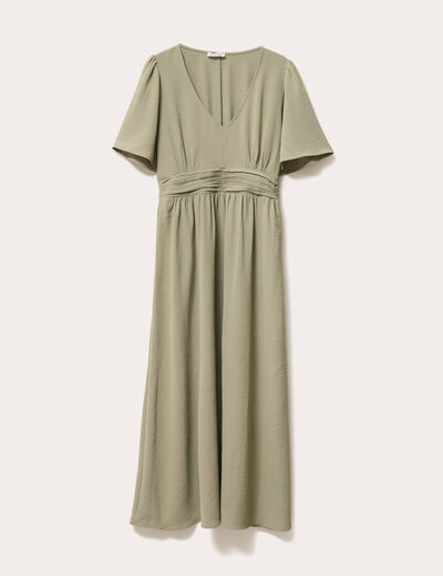 Robe longue évasée vert kaki femme