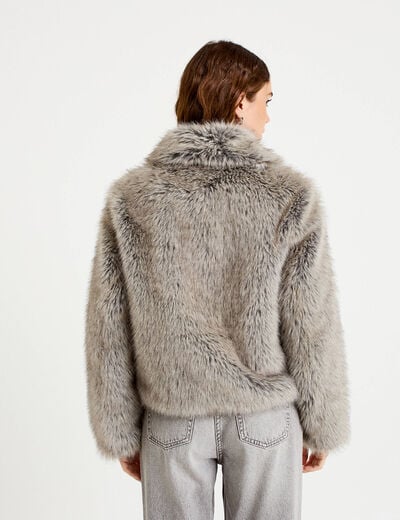 Veste courte en fausse fourrure gris clair femme