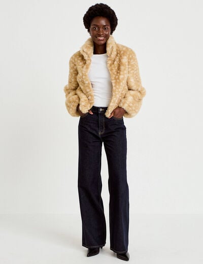 Veste cropped ajustable manches longues beige femme
