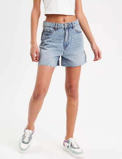 Short droit en jean destroy denim stone femme